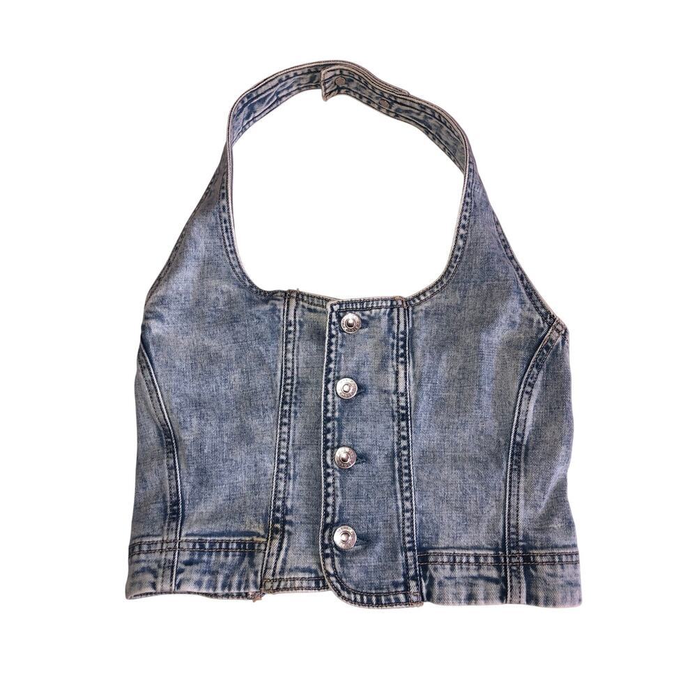 Denim Halter Top Size S American Eagle Boho Coastal Cowgirl Light Wash Adjustabl